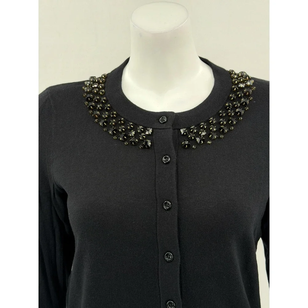 Kate Spade Sweater Womens Medium Black Kati‎ Cardigan Jeweled Collar Knit Preppy